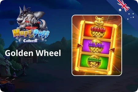 Huff n Puff CollectR Golden Wheel – Grand 500x, Major 100x, Minor 25x prize tiers.