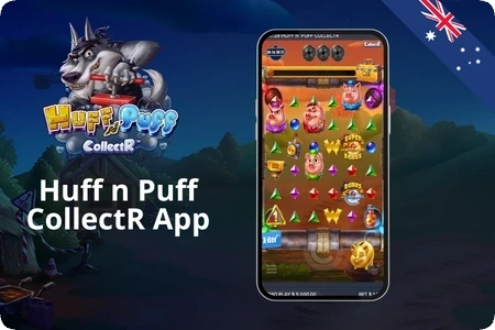 Huff n Puff CollectR mobile app – game running on smartphone, Australia.