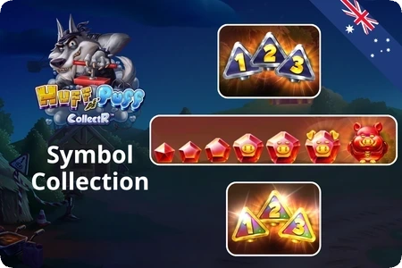 Huff n Puff CollectR symbol collection – gem levels, pig symbols and collection meter.