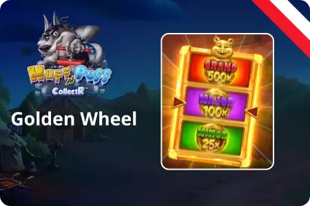Golden Wheel Huff n Puff CollectR – poziomy nagród Grand 500x, Major 100x, Minor 25x.